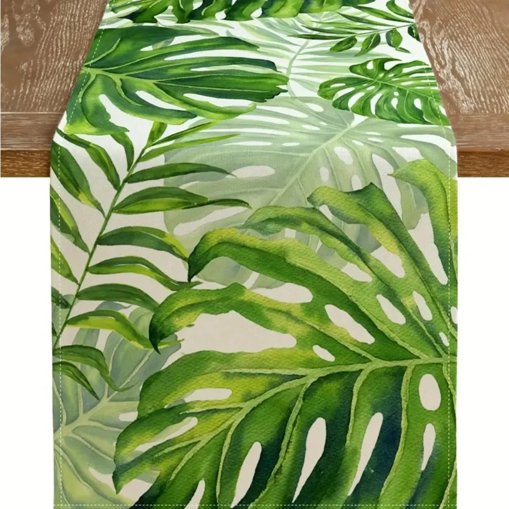 Tropical Palm Leaf Table Runner Green new 90 x 13 inch with free gift Luau party